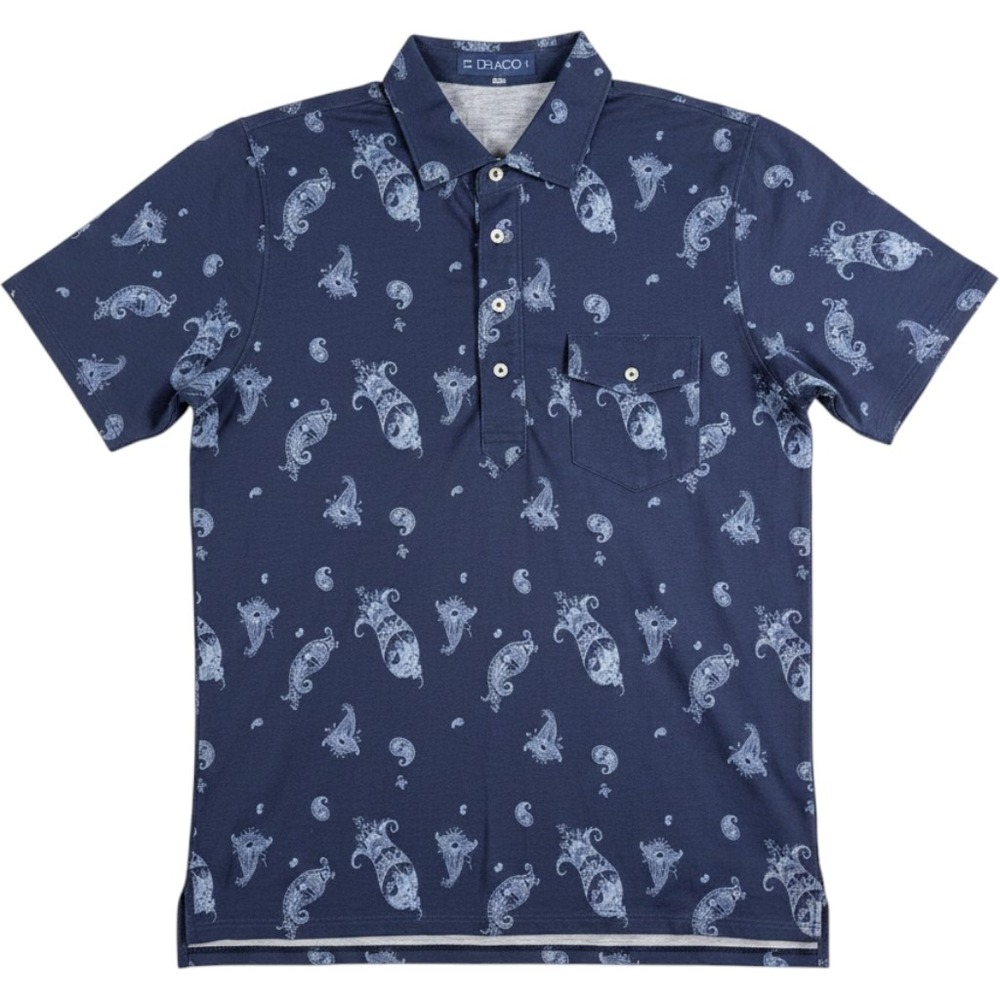 NWOT B. Draddy Graham Polo Shirt Mens M Regal Blue Paisley Pima Cotton Pocket